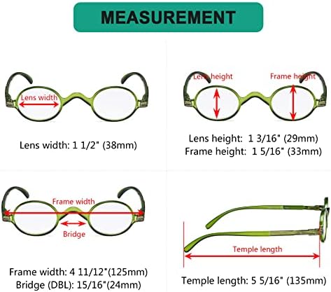 כוורן קטן סגלגל עגול קריאת משקפיים בציר מיני קורא משקפיים לגברים נשים קריאה עם אביב צירים ירוק מסגרת