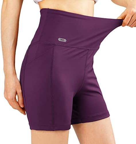 מכנסי דחיסת יוגה גבוהה של נשים במותניים של נשים בקרת בטן מתיחה מכנסיים קצרים חותלות אתלטיות עם כיסים