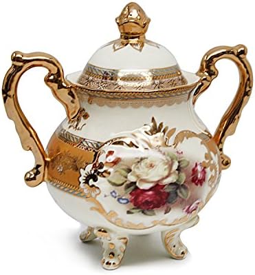 חרסינה אירו 12 חלקים כוס קפה תה ומערכת הגשה עם מגש, 24 KT זהב ורדים וינטג 'ורדים דפוס מצוירים ביד עבור