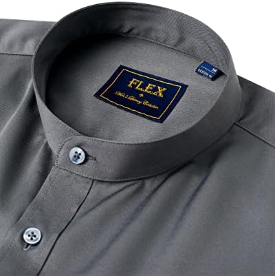 חולצות שרוול ארוך כפתור למטה מנדרינית צווארון חולצה מוצק למתוח חולצה עם כיס