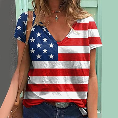 חמוד אימון חולצות עצמאות יום לנשים הדפסת יומי קיץ חולצות לנשים של צווארון גופיות אמריקאי