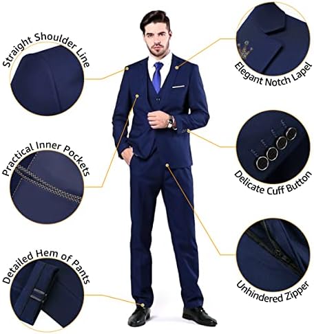 התאמה דקה לגברים 2 כפתור 3 חליפת חתיכה להגדיר, מכנסיים אפוד מעיל בלייזר מוצק & מגבר; עניבה