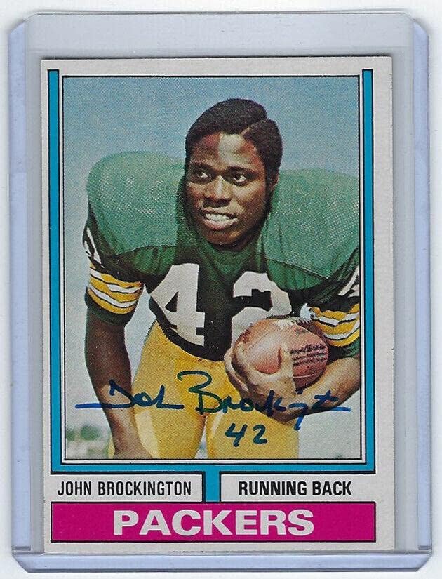 1974 Packers John Brockington Topps Topps 400 Auto Green Bay Autoggged - כרטיסי כדורגל עם חתימה של