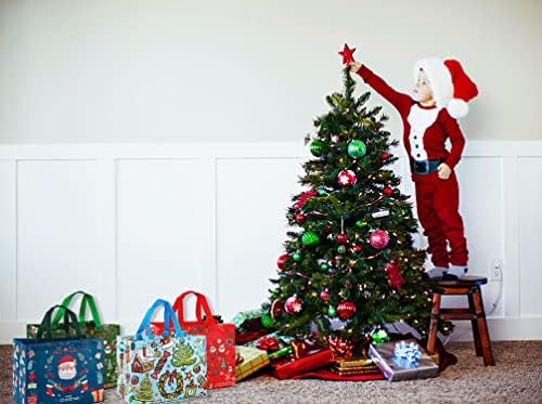 12 שקיות טוטות חג מולד עם ידית, תיק מתנה גדול לחג המולד לשימוש חוזר של קניות מכולת שאינן ארוגות, חג המולד
