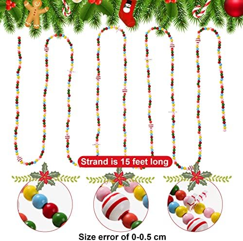 15 רגל חג המולד כדור צבעוני גרלנד עץ עץ ממתקים גרלנד עץ חג המולד חרוזי גרלנד עץ חרוז