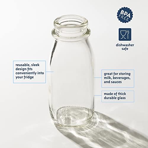 בקבוק חלב זכוכית מרובע 12 אונקיות עם מכסים - מיכל חלב מושלם למקרר-בקבוק חלב זכוכית 12 אונקיות עם מכסה חסין חבלה