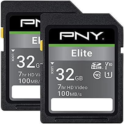 PNY 32GB Elite Class 10 U1 V10 SDHC כרטיס זיכרון פלאש 2 חבילה-100MB/S, Class 10, U1, V10, Full