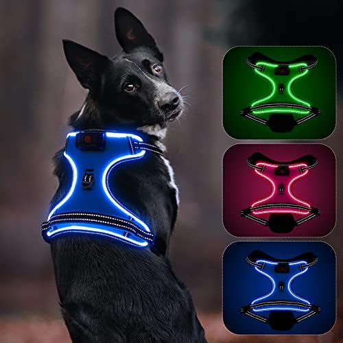 Dlitk Light Up רתמת כלבים, רתמת כלבים LED עם ידית נטענת רתמת כלבים מוארת ומוארת לכלבים קטנים/בינוניים/גדולים/x-X-גדולים
