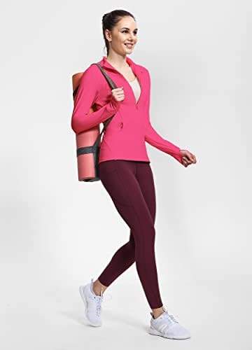 עמוק חצי רוכסן סוודר מסלול מעיל לנשים ארוך שרוול אתלטי להגדיר עם חורי אגודל קל משקל ריצה
