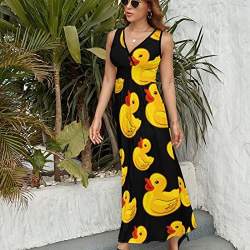 גומי צהוב ברווז שרוולים מקסי שמלות מקרית חוף ארוך שמלות קיץ עם צלב צווארון לנשים קיץ
