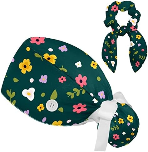 פרח פרחוני מתכוונן כובע עבודה עם כפתורים/שיער קשת מבושל עם רצועת זיעה רחיצה