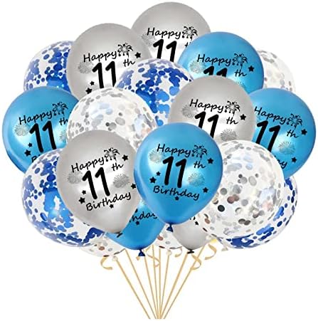 יום הולדת 11 בלונים, חבילה של 20 כסף כחול כסף שמח יום הולדת 11 טקס קונפטי סרטי בלון לבנים הוא בן יום
