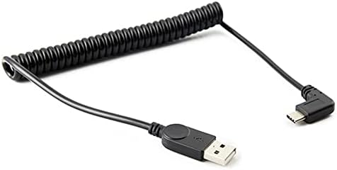 כבל USB C מפותל של Traovien, USB 2.0 A עד 90 מעלות USB מסוג C 3A כבל מטען קפיץ, נמתח 0.6-5ft למטען מכוניות גלקסי