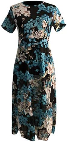 שמלות בוהו מקסי של נשים xcwer לנשים לקיץ 2023 שרוול קצר צווארון טוניקה שמלת טוניקה הדפסת פרחים חוף זורם.