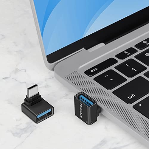 מתאם USB C ל- USB, 90 מעלות USB C זכר ל- USB 3.0 מתאם נשי ממיר OTG תואם ל- MacBook Pro 2019/2018, סמסונג