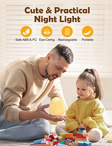אור לילה סימפה לילדים, מנורת משתלת תינוק בקרת מגע, 5 רמות בהירות & 3 צבע ניתן לעמעום נייד נטענת ביצה