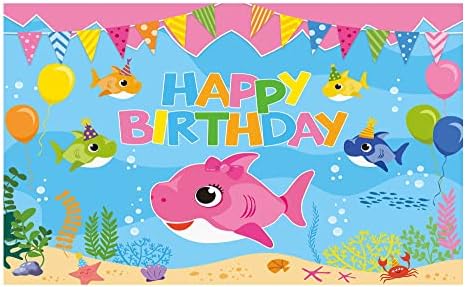 קריקטורה ורוד כריש מסיבת יום הולדת שמח נושא רקע צילום משפחה תחת ים רקע לילדה אספקת קישוט