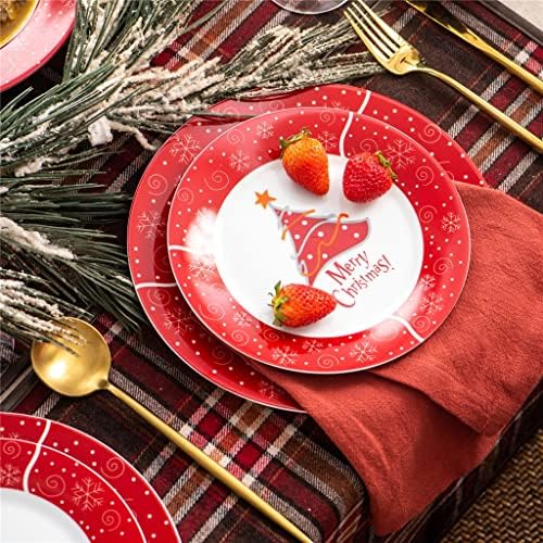 TJLSS בן 18 חלקים בסגנון חג המולד חרסינה קרמיקה קרמיקה סט עם צלחת קינוח 6, צלחת מרק וצלחת ארוחת ערב