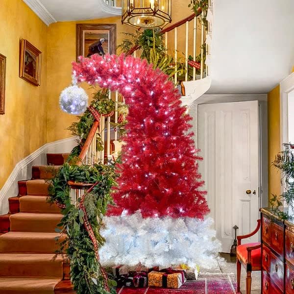 6ft צירים פרייזר אשוח מלאכותי אשוח כפוף עץ חג המולד העליון, כובע סנטה כפוף סגנון עץ חג המולד עץ חג חג המולד