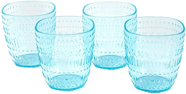 אוסף האגם כוסות אופנה ישנות - כלי שתייה מפלסטיק ללא ניפוץ-סט של 4, כחול
