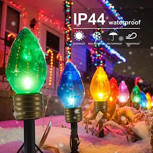 אורות חג מולד ג'מבו C9 קישוטי מדשאה חיצוניים עם הימור סמן מסלול, 2 חבילות 8.5 רגל אורות מיתר מכוס