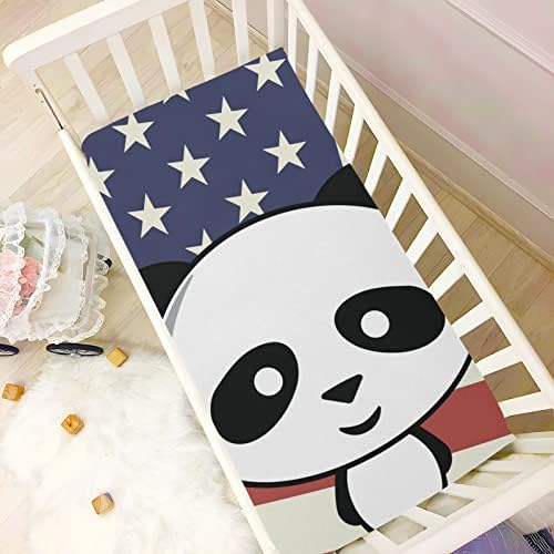 Alaza Kawaii Panda חמוד עם ארהב גיליונות עריסה בארהב דגל אמריקאי מצויד לבנים לבנים פעוטות תינוקות,