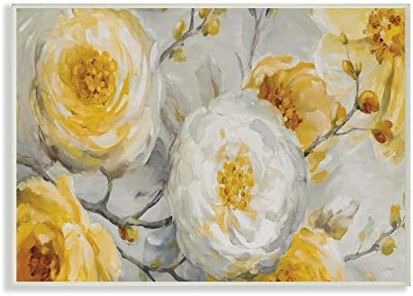 סטופל תעשיות מופשט פרח פריחת עץ צהוב לבן ציור, עוצב על ידי ליסה ביקורת אמנות, 10 איקס 15, קיר פלאק
