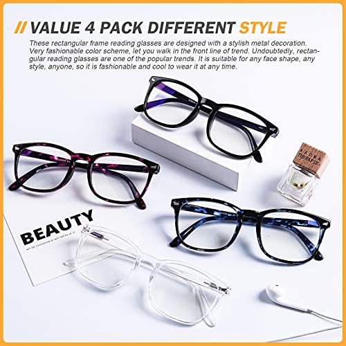 4 חבילה קריאת משקפיים כחול אור חסימת אופנה מחשב קוראי לנשים אנטי לאמץ את העין בוהק קרן מסנן משקפיים 1.25