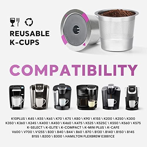 3 חבילות נירוסטה לשימוש חוזר כוס K עבור K EURIG 1.0 ו- 2.0 יצרני קפה, Benfuchen Universal Cups