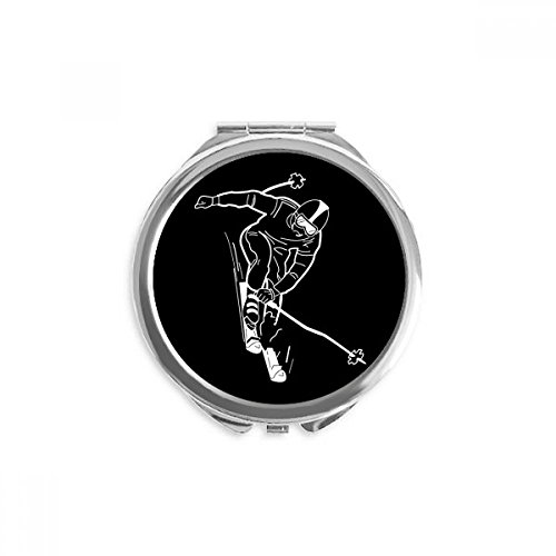 שחור סקי חורף ספורט דפוס יד קומפקטי מראה עגול נייד כיס זכוכית