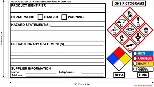 תווית כימית אושה תווית בטיחות סימן מדבקות 7.5 איקס 4, 100 גיליונות 70 ליברות. מבריק גבוה