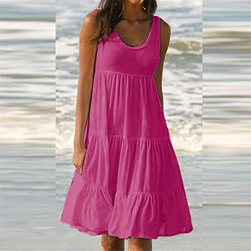 קיץ של נשים בקיץ ללא שרוולים עגולים בצבע אחיד שחבור שמלת חוף נדנדה גדולה
