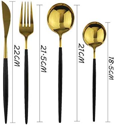 4 יחידות שחור סט כלי אוכל קינוח כפית סכום סט נירוסטה כלי שולחן מראה מטבח זהב סכום כלי כסף סט