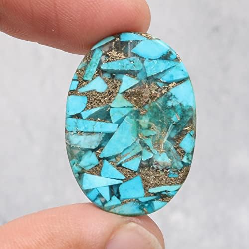 Real-gems 28.6 ct. נחושת טבעית רופפת טורקיז אבן חן סגלגלה מבריקה, לייצור תכשיטים אבן אנרגיה, עטיפת תיל, מלאכות