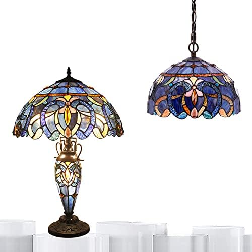 סדרת מנורה טיפאני ויטראז 'סגנון זכוכית אילמשי חדר שינה לסלון דקורטיבי