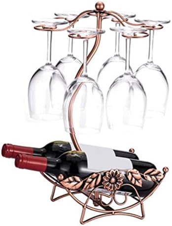 עמדת יין יציקה של ג'יניסי עם עלה מייפל, קולב זכוכית, מדף, בקבוק יין וכוס זכוכית, חוט ברזל