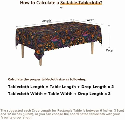 מפת שולחן בדוגמת פייזלי בגודל 60 על 104 אינץ', בגדי שולחן מלבניים לשולחנות בגובה 6 רגל - עמיד למים