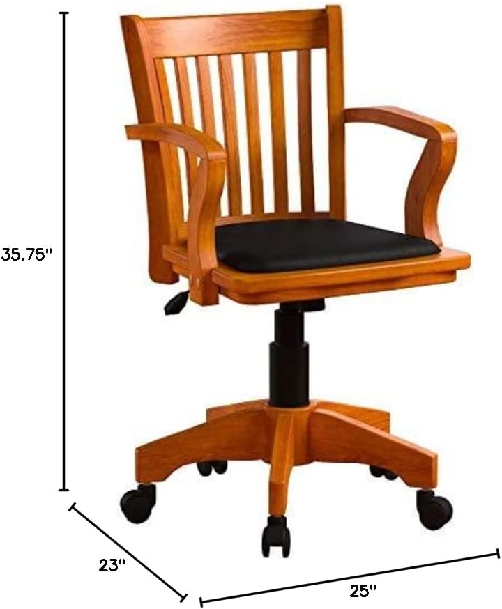 ריהוט לבית כיסא שולחן בנקאי מעץ דלוקס עם מושב מרופד, גובה מתכוונן והטיית נעילה, גימור עץ פירות ויניל שחור