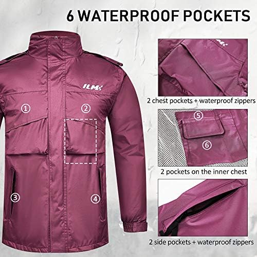 חליפת גשם אופנוע לנשים עמיד למים ללבוש עמיד מגן ציוד גשם 6 כיסים 2 חתיכה להגדיר עם מעיל ומכנסיים דגם 02