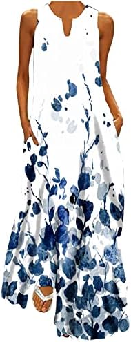 2023 נשים מקרית מקסי שמלה ללא שרוולים עניבה לצבוע פרחוני הדפסת זורם ארוך שמלות קיץ רופף שמלה קיצית