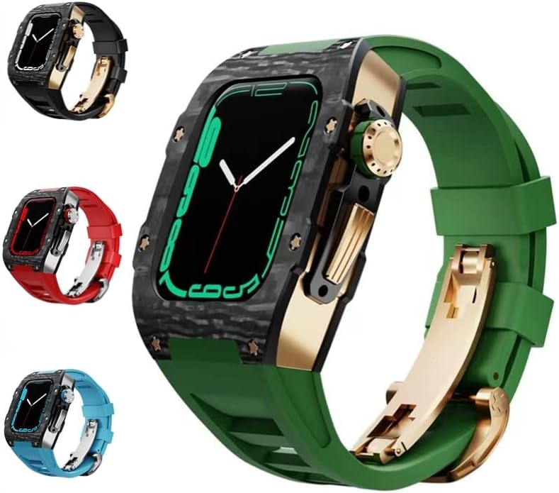 מארז הגנה על סיבי פחמן Zedevb עבור Apple Watch 8 7 75 ממ רצועת שעון סיליקון רצועת שינוי מתקדמת