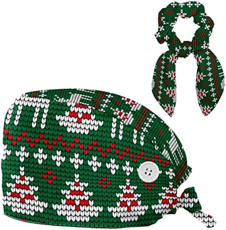כובע כובע כובע בופנט כובע עבודה עם כפתורים ושיער קשת סקרנצ'י, שיער ארוך, עץ איילים איילים חג