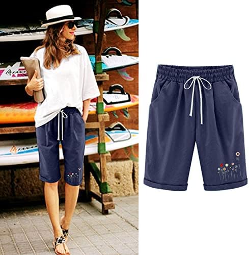נשים ברמודה מכנסיים קצרים קיץ אופנה שרוך מכנסיים קצרים גבוהה מותן כותנה ספורט מכנסיים