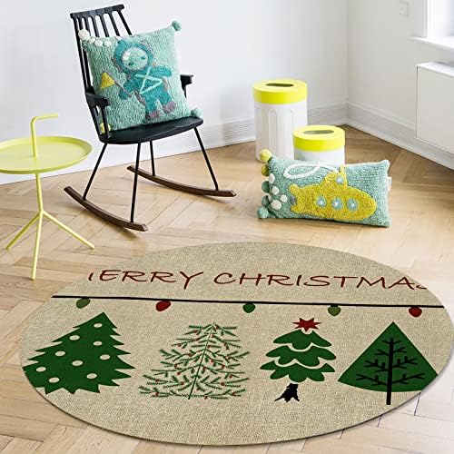 שטיח אזור עגול גדול לחדר שינה בסלון, שטיחים 4ft ללא החלקה לחדר ילדים, חג מולד חג מולד חג המולד עץ וינטג