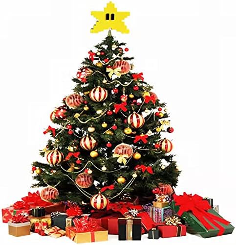 טופר עץ כוכב YNC לחג המולד, רטרו סופר מריו סטאר עיצוב ייחודי סגנון פיקסל תלת מימד, קישוט כפרי חיצוני