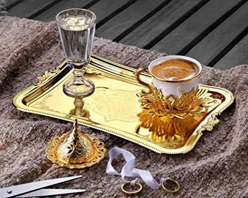 סט קפה טורקי של Lamodahome כולל כוס דקורטיבית פרחונית וצלוחית, קערת סוכר, כוס מים ומגש הגשה מסוגנן לאוהבי