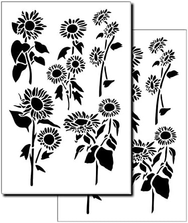 2 עיצובים - דגם קיר מברשת חמניות מציירים שבלונות פרחים 10mil mylar 14