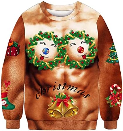 Sinzelimin חג המולד מכוער סווטשירט של גברים מצחיקים תלת מימד חולצות שרוולים ארוכים סוודר רופף