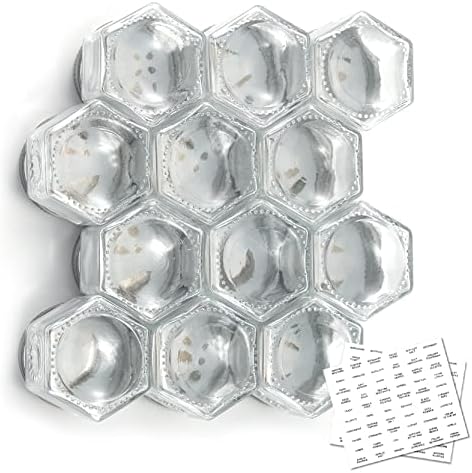 סט הומאזינג של 12 צנצנות תבלינים מגנטיות למקרר משושה זכוכית צנצנות תבלינים מגנטיות לקרוואן נסיעות מטבח,