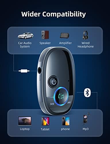 Ainope Bluetooth Aux מתאם לרכב, משודרג 6.0 מתאם שיניים כחול עבור מכונית iPhone 3.5 ממ קלט AUX/סטריאו